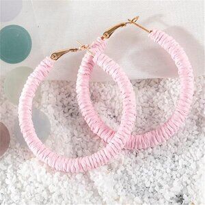 Hot Pink Bohemian Rattan Hoop Earrings